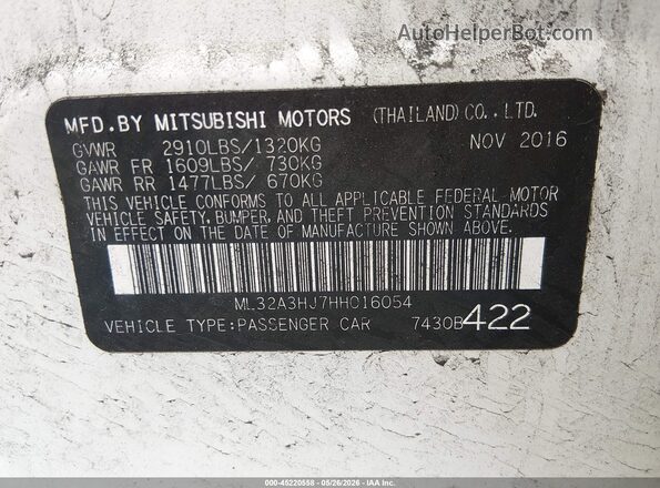 ML32A3HJ7HH016054 2017 MITSUBISHI MIRAGE Белый Вид подкапотного пространства