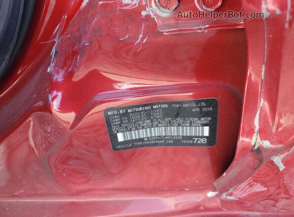 ML32A3HJ7JH012429 2018 MITSUBISHI MIRAGE Red Vista del compartimento del motor