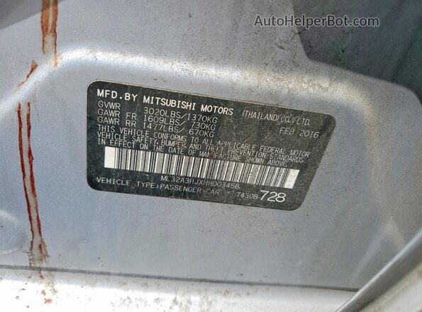 ML32A3HJXHH003458 2017 MITSUBISHI MIRAGE Серебряный Вид подкапотного пространства