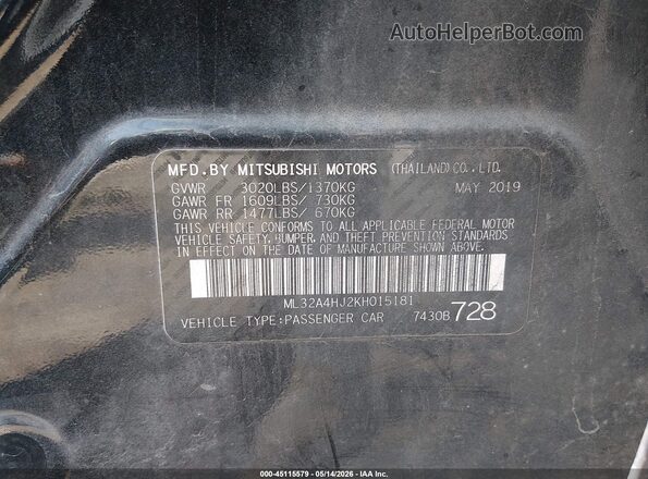 ML32A4HJ2KH015181 2019 MITSUBISHI MIRAGE Black Engine compartment view