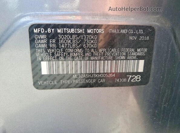 ML32A5HJ3KH005264 2019 MITSUBISHI MIRAGE Серый Вид подкапотного пространства
