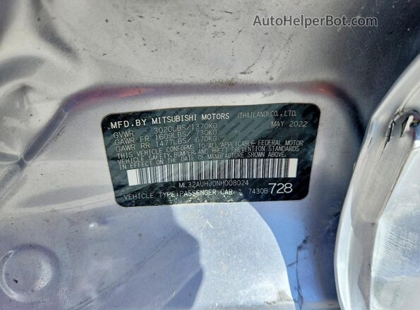 ML32AUHJ0NH008024 2022 MITSUBISHI MIRAGE Silver Вид наклейки з VIN-кодом