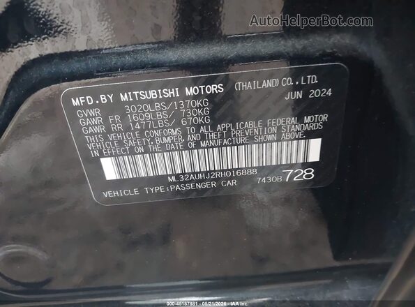 ML32AUHJ2RH016888 2024 MITSUBISHI MIRAGE Black ძრავის განყოფილების ხედი