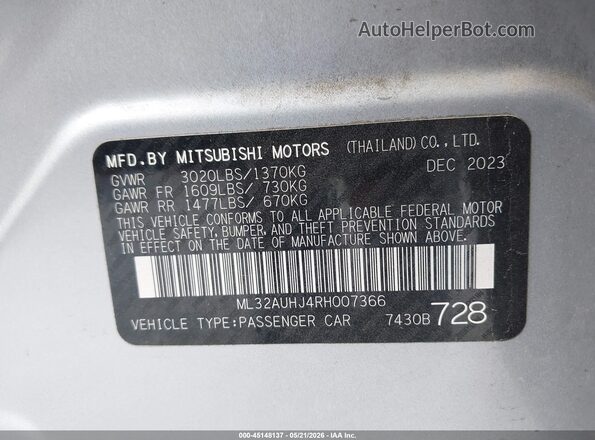 ML32AUHJ4RH007366 2024 MITSUBISHI MIRAGE Серебряный Вид подкапотного пространства