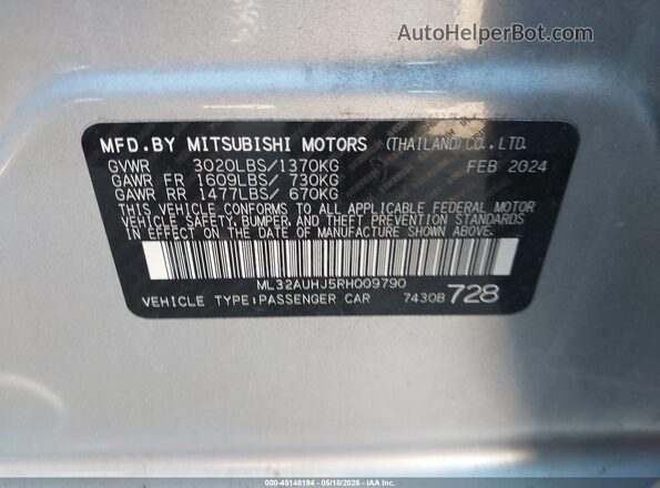 ML32AUHJ5RH009790 2024 MITSUBISHI MIRAGE Light Blue Widok komory silnika
