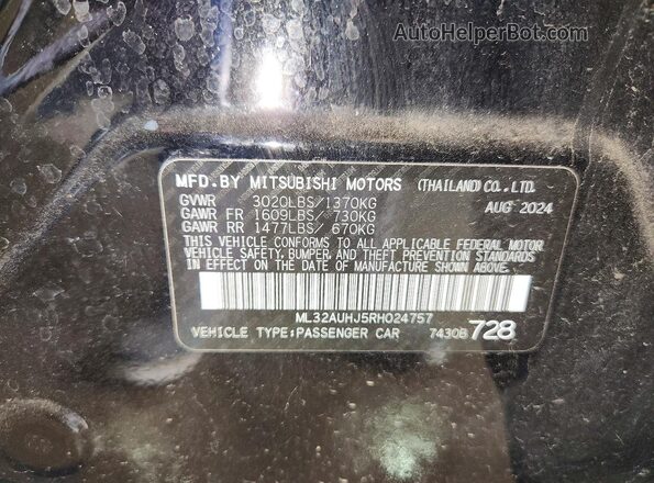 ML32AUHJ5RH024757 2024 MITSUBISHI MIRAGE Черный Вид наклейки с VIN-кодом