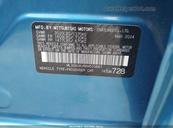 ML32AUHJ6RH010687 2024 MITSUBISHI MIRAGE Синий Вид подкапотного пространства