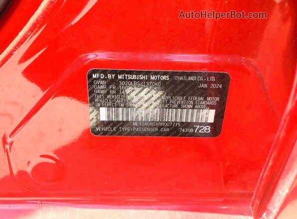 ML32AUHJXRH007775 2024 MITSUBISHI MIRAGE Красный Вид подкапотного пространства