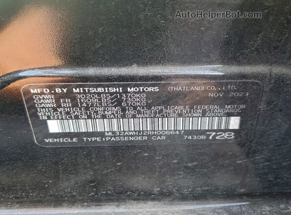 ML32AWHJ2RH006647 2024 MITSUBISHI MIRAGE Черный Вид наклейки с VIN-кодом