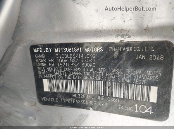 ML32F3FJ1JHF10360 2018 MITSUBISHI MIRAGE G4 Pewter Շարժիչի բաժամունքի տեսք
