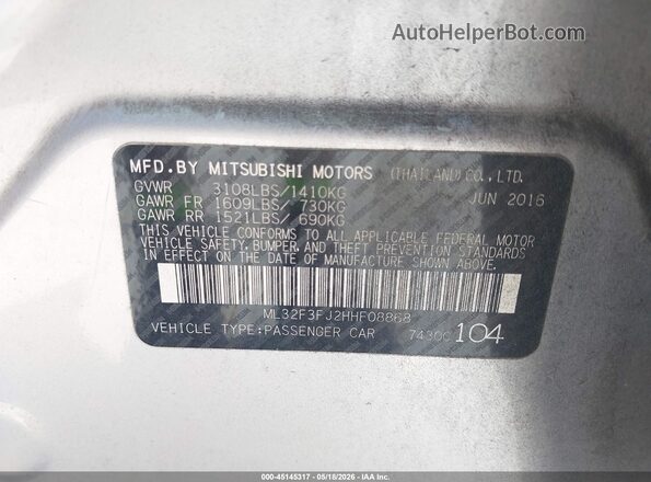 ML32F3FJ2HHF08868 2017 MITSUBISHI MIRAGE G4 Silver ძრავის განყოფილების ხედი