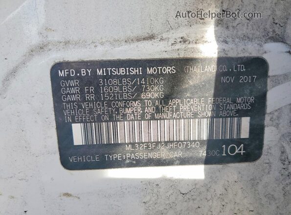 ML32F3FJ2JHF07340 2018 MITSUBISHI MIRAGE White Շարժիչի բաժամունքի տեսք