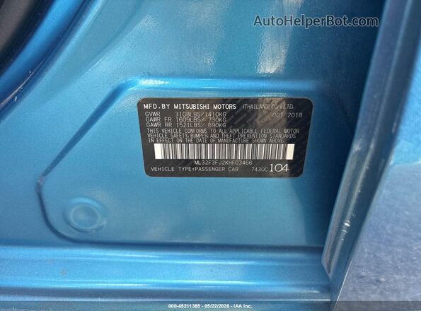 ML32F3FJ2KHF03466 2019 MITSUBISHI MIRAGE G4 Синий Вид подкапотного пространства