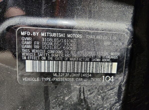 ML32F3FJ3KHF14654 2019 MITSUBISHI MIRAGE Черный Вид подкапотного пространства
