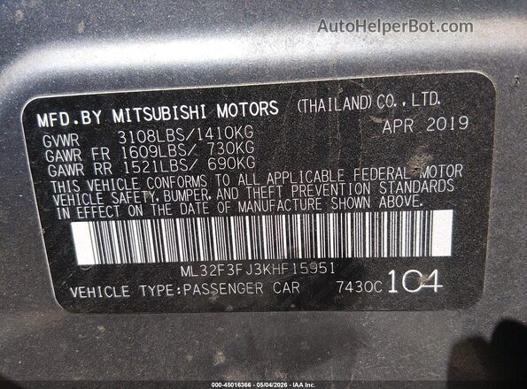 ML32F3FJ3KHF15951 2019 MITSUBISHI MIRAGE G4 Gray Widok komory silnika