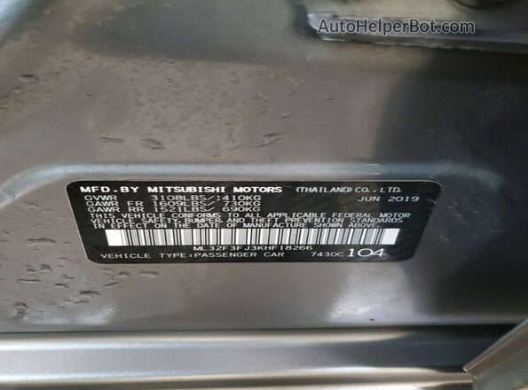 ML32F3FJ3KHF18266 2019 MITSUBISHI MIRAGE Серый Вид наклейки с VIN-кодом
