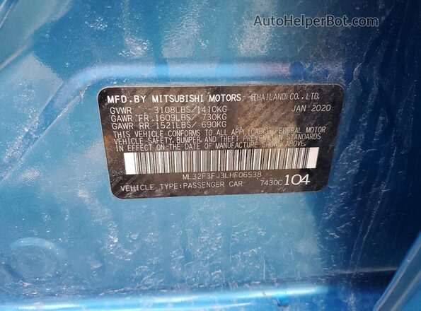 ML32F3FJ3LHF06538 2020 MITSUBISHI MIRAGE Синий Вид наклейки с VIN-кодом