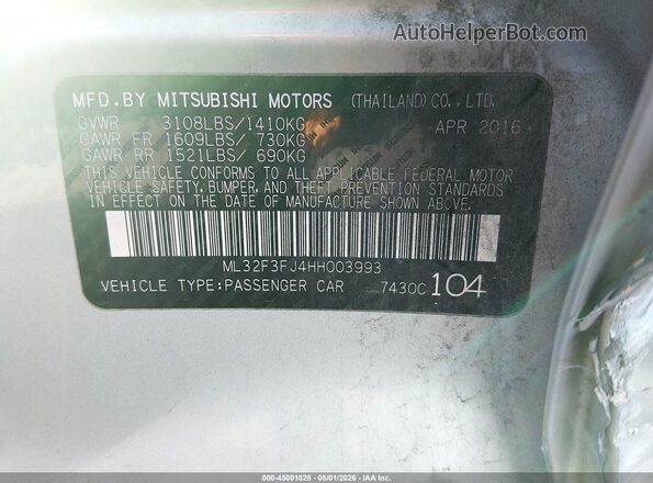 ML32F3FJ4HH003993 2017 MITSUBISHI MIRAGE G4 Silver Widok komory silnika
