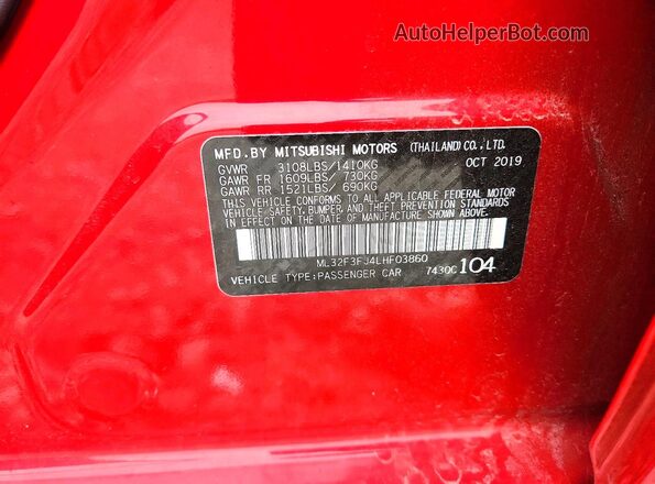 ML32F3FJ4LHF03860 2020 MITSUBISHI MIRAGE Красный Вид подкапотного пространства