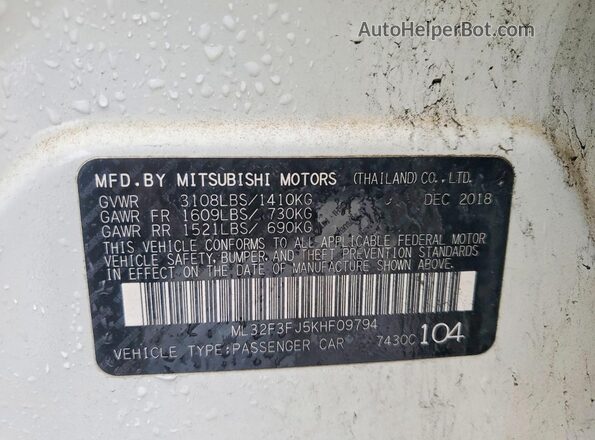 ML32F3FJ5KHF09794 2019 MITSUBISHI MIRAGE Белый Вид наклейки с VIN-кодом