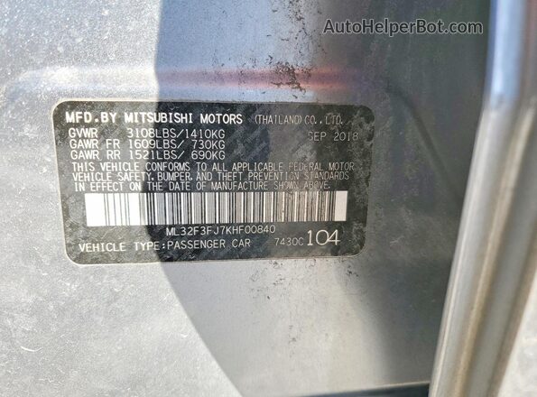 ML32F3FJ7KHF00840 2019 MITSUBISHI MIRAGE Серый Вид подкапотного пространства