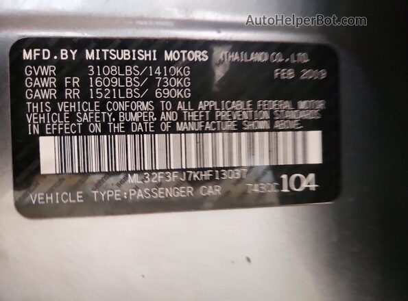 ML32F3FJ7KHF13037 2019 MITSUBISHI MIRAGE Серый Вид подкапотного пространства