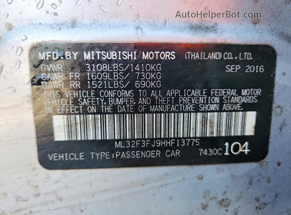 ML32F3FJ9HHF13775 2017 MITSUBISHI MIRAGE Silver Вид наклейки з VIN-кодом