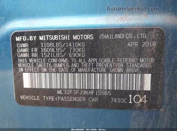 ML32F3FJ9KHF15565 2019 MITSUBISHI MIRAGE G4 Синий Вид подкапотного пространства