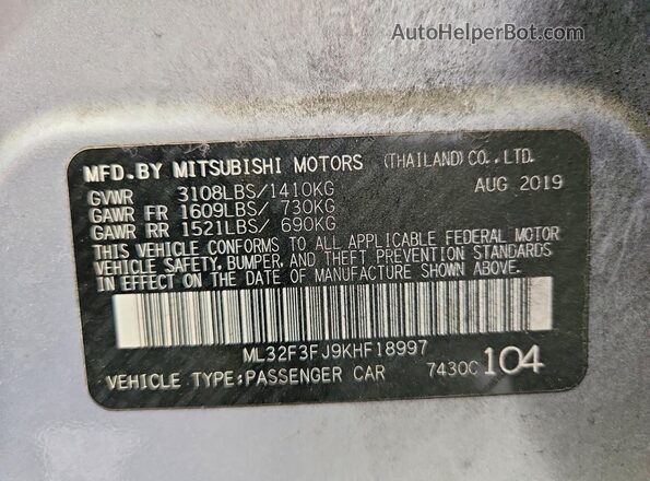 ML32F3FJ9KHF18997 2019 MITSUBISHI MIRAGE Серебряный Вид подкапотного пространства