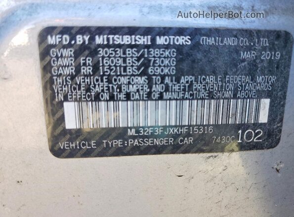ML32F3FJXKHF15316 2019 MITSUBISHI MIRAGE Silver Շարժիչի բաժամունքի տեսք