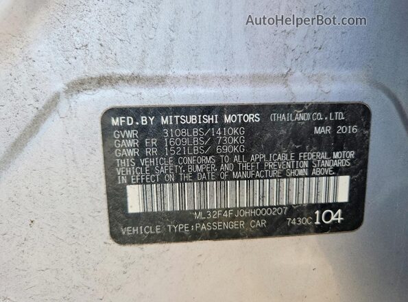 ML32F4FJ0HH000207 2017 MITSUBISHI MIRAGE Silver Շարժիչի բաժամունքի տեսք