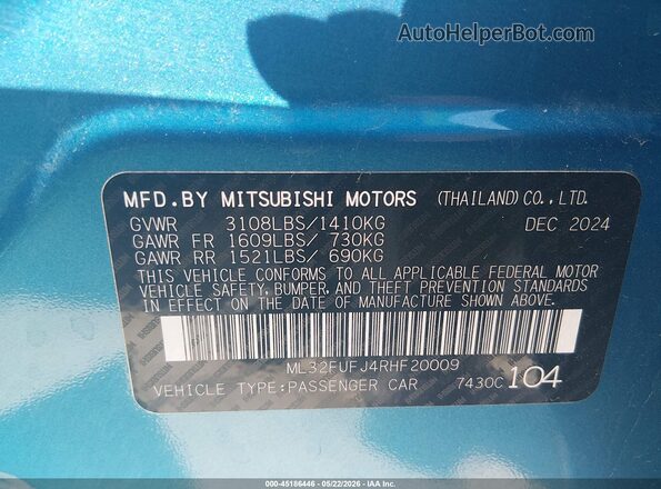 ML32FUFJ4RHF20009 2024 MITSUBISHI MIRAGE G4 Blue Вид підкапотного простору