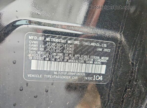 ML32FUFJ8NHF06009 2022 MITSUBISHI MIRAGE Черный Вид подкапотного пространства