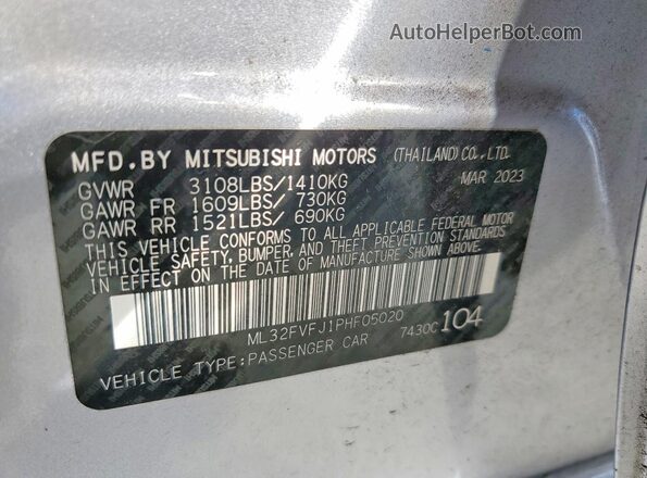 ML32FVFJ1PHF05020 2023 MITSUBISHI MIRAGE Серебряный Вид наклейки с VIN-кодом