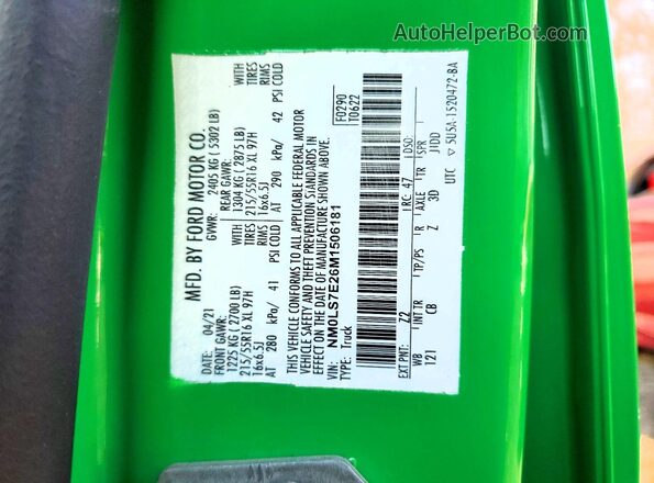 NM0LS7E26M1506181 2021 FORD TRANSIT Зеленый Вид подкапотного пространства