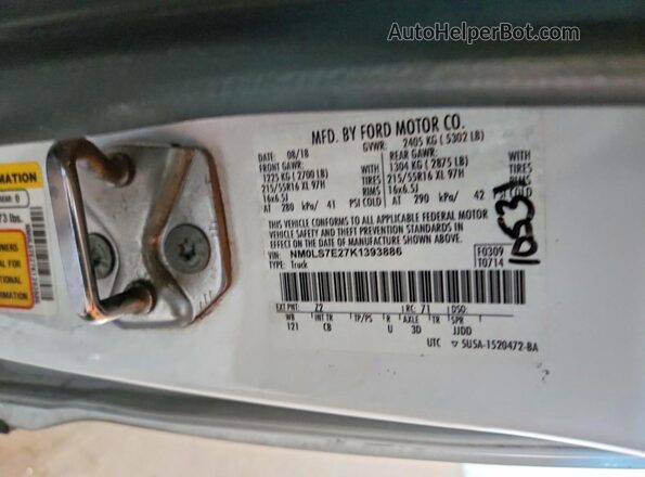 NM0LS7E27K1393886 2019 FORD TRANSIT White Widok naklejki z numerem VIN