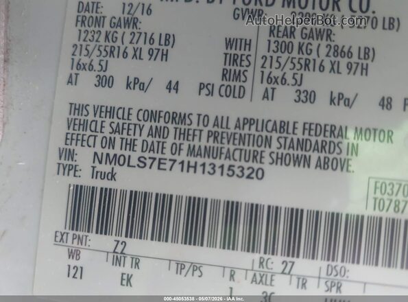 NM0LS7E71H1315320 2017 FORD TRANSIT CONNECT White Widok komory silnika