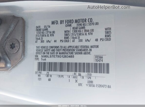 NM0LS7E75G1283485 2016 FORD TRANSIT CONNECT White Engine compartment view