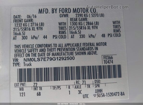 NM0LS7E79G1292500 2016 FORD TRANSIT CONNECT White Widok komory silnika