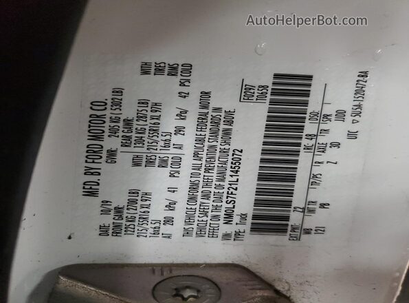 NM0LS7F21L1455072 2020 FORD TRANSIT White Vista de la etiqueta del VIN