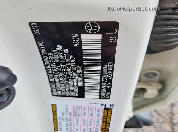 NMTKHMBX8LR111852 2020 TOYOTA C-HR White Вид наклейки з VIN-кодом