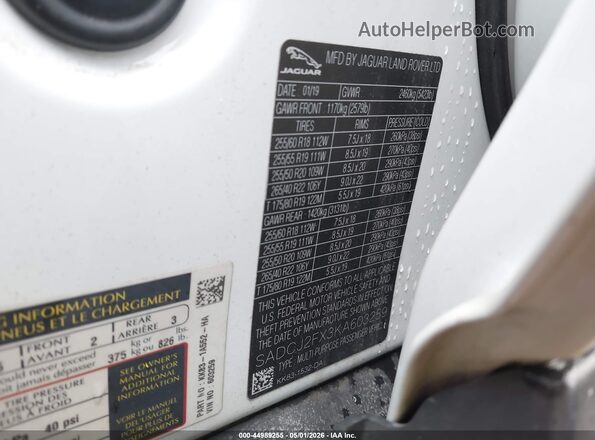 SADCJ2FX3KA603259 2019 JAGUAR F-PACE White Engine compartment view