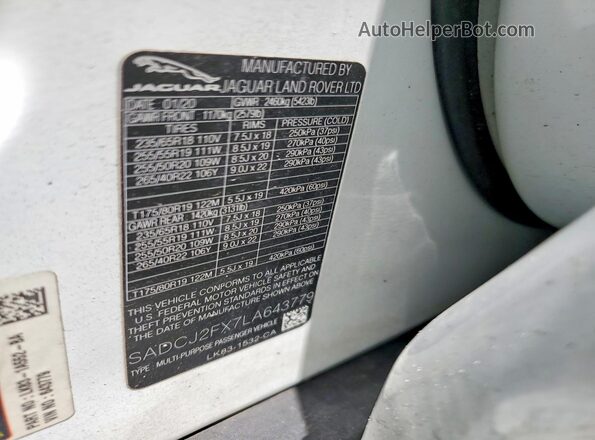 SADCJ2FX7LA643779 2020 JAGUAR F-PACE Белый Вид подкапотного пространства