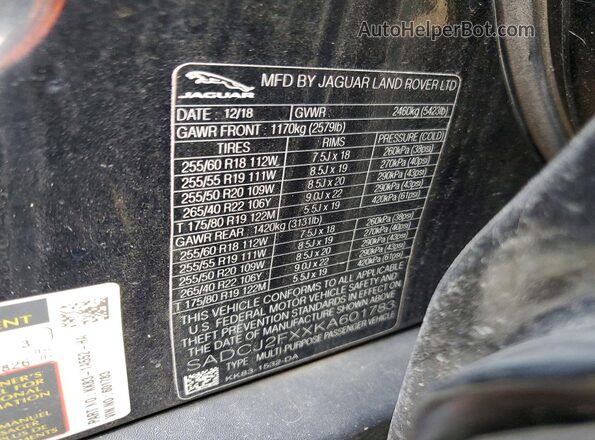 SADCJ2FXXKA601783 2019 JAGUAR F-PACE Черный Вид подкапотного пространства