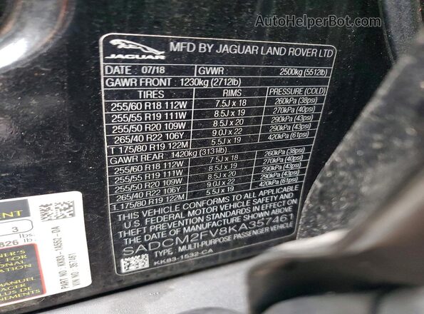 SADCM2FV8KA357461 2019 JAGUAR F-PACE Black Vista interior de 360 grados