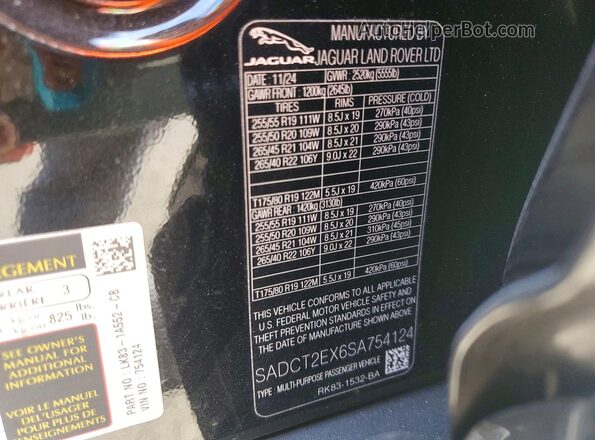 SADCT2EX6SA754124 2025 JAGUAR F-PACE Black Widok wnętrza 360 stopni