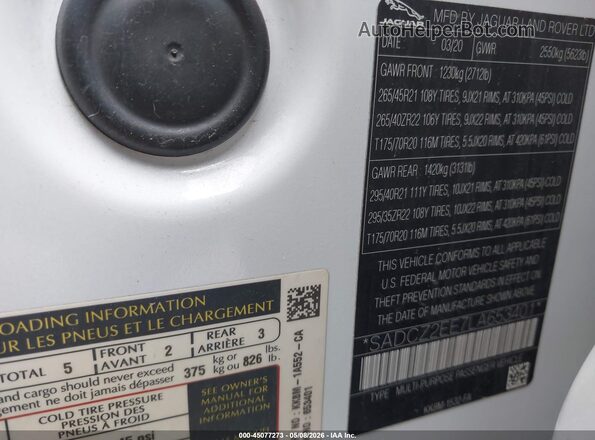 SADCZ2EE7LA653401 2020 JAGUAR F-PACE White Вид підкапотного простору