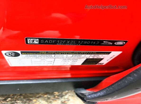 SADF12FX2L1Z90143 2020 JAGUAR E-PACE Red Widok naklejki z numerem VIN