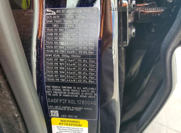 SADFP2FX0L1Z80046 2020 JAGUAR E-PACE Черный Вид наклейки с VIN-кодом