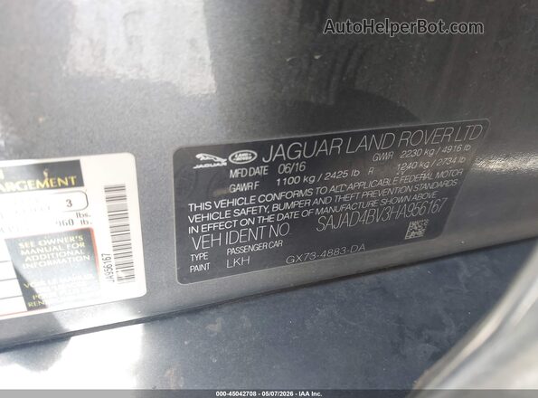 SAJAD4BV3HA956167 2017 JAGUAR XF Gray Widok komory silnika
